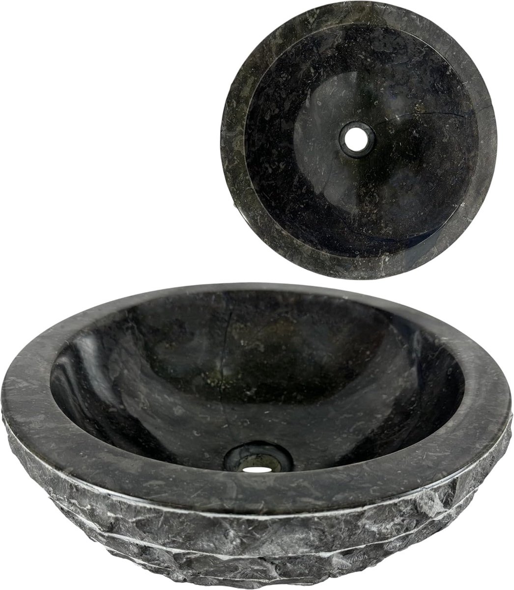 Wash Bowl 40x40x15cm - Zwart Marmer - Rond - Ideale opslag voor tuingereedschap - SnelShoppen