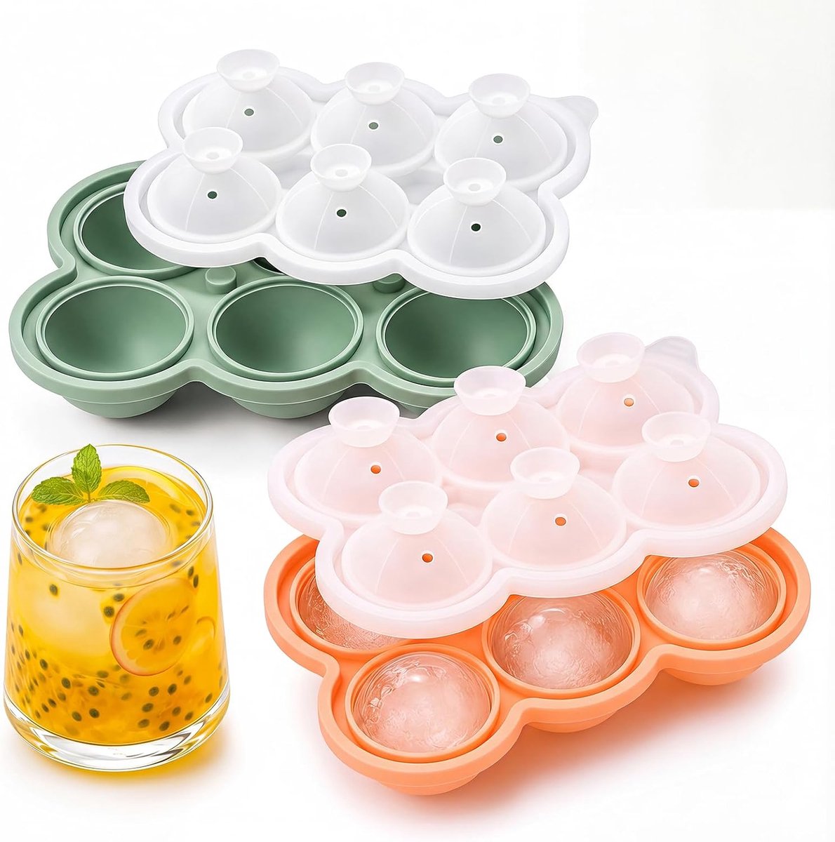 Set van 2 ronde siliconen ijsblokjesvormen, 4,5 cm, met trechter, ijsblokjesvorm met deksel, BPA-vrij, geschikt voor whisky, cocktails, koffie en dranken