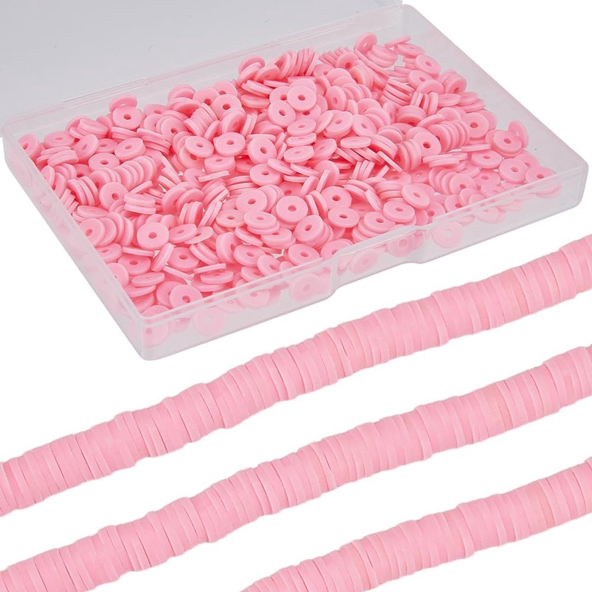 1 Doos 1000 STKS+Roze Polymeer Heishi Kralen 6mm Platte Ronde Klei Kralen Kleine Mini Refill Disc Vinyl Spacer Losse Bulk voor Sieraden Maken DIY Armbanden Ketting Chocker Craft Supplies