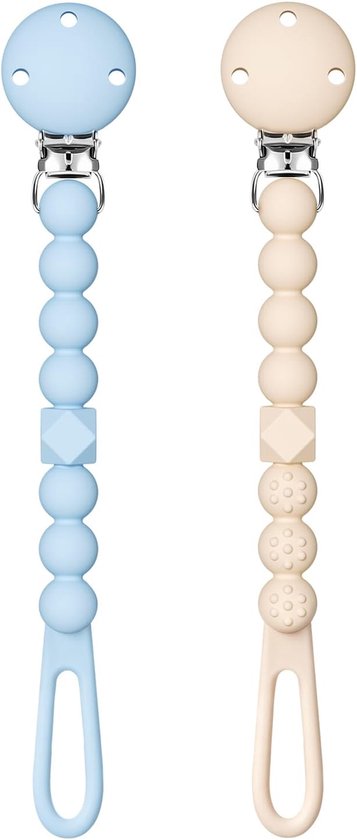 Fopspeenketting, siliconen, clips, fopspeenketting uit één stuk, bijtring voor jongens en meisjes, eendelig design, babyfopspeen 0 m + 2 stuks