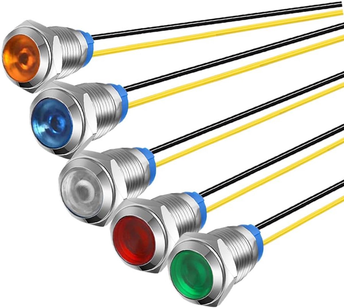 5 stuks 10 mm 230 VAC LED metalen indicatielampje waterdichte signaallamp (groen oranje rood blauw wit 5 stuks)