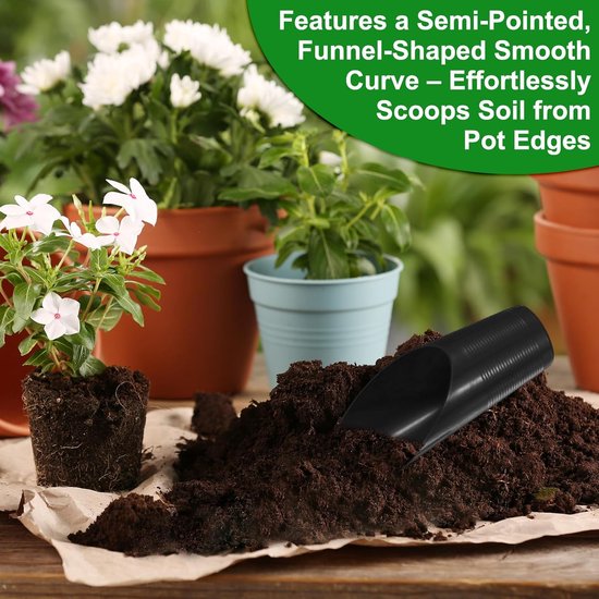 3-pack bonsai grondschepjes, plastic tuingrond schep potschep potschepjes voor verplanting/bloem/plant succulent, kleurrijk klein tuingereedschap [groen, roze, zwart] — afbeelding 5