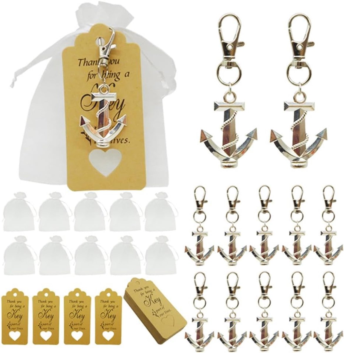 Bruiloft, gastgeschenken, bedankcadeaus met trekkoord, cadeauzakjes en etiketten, ankerhanger voor nautische party, communie, doop, huwelijksgeschenken, 1# 24 stuks