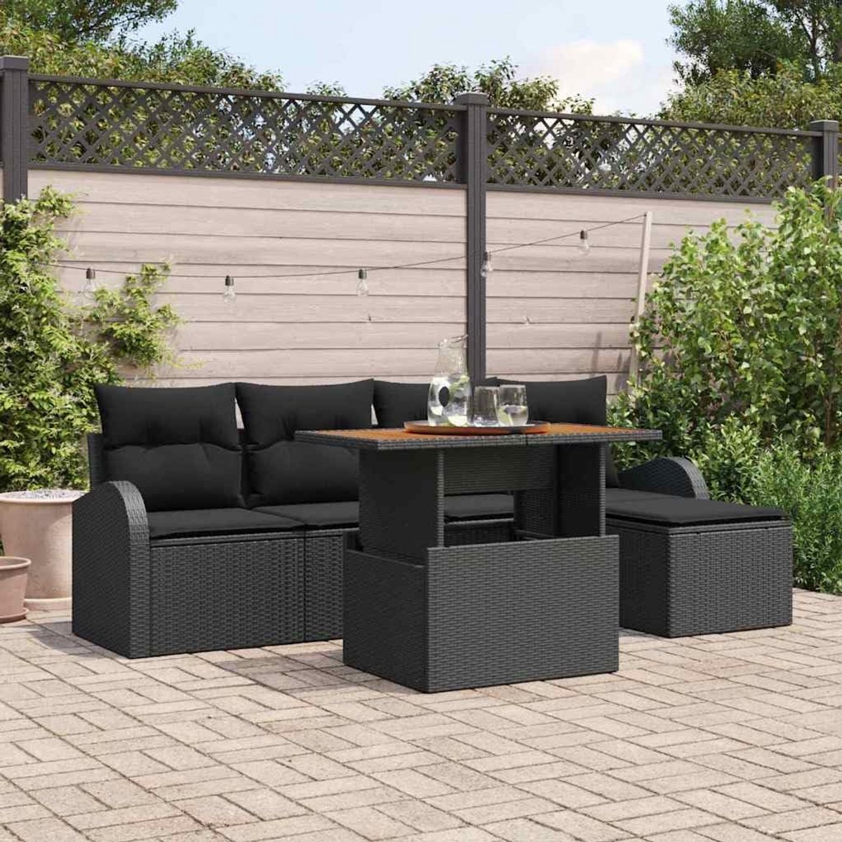 Tuinbankset 6-delig - Grijs polyrattan - Opbergruimte - Perfect voor lounges - SnelShoppen