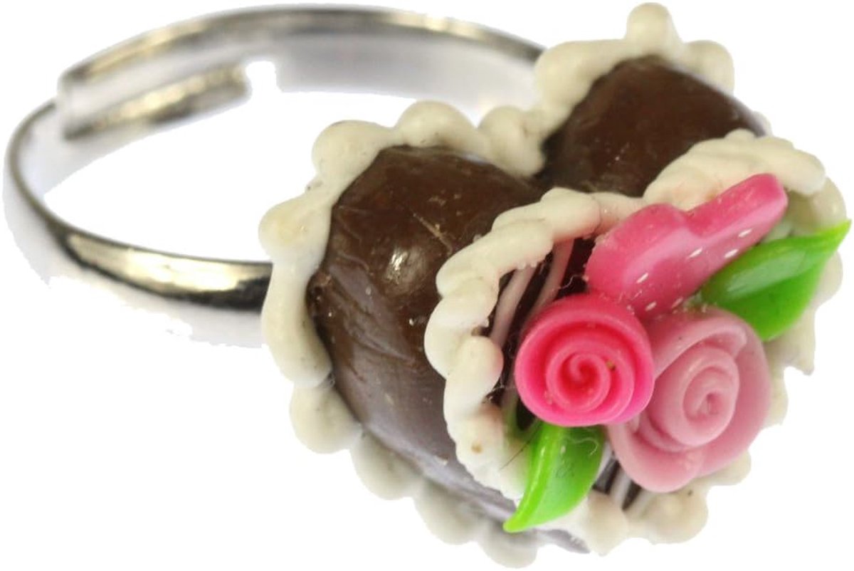 Peperkoek Hart Ring Taartring Hart Taart Oktoberfest Wiesn Rozen - Handgemaakt modesieraad I vingerring met motief I verstelbaar één maat, 17mm, polymeerklei
