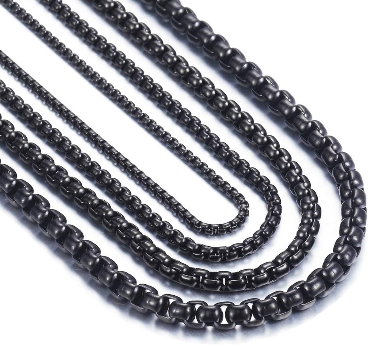 Venetiaanse halsketting, uniseks, roestvrij staal, zwart, briolette ketting, collier, schakelketting, breedte 2-5 mm, lengte 45-80 cm, Roestvrij staal, Geen edelsteen