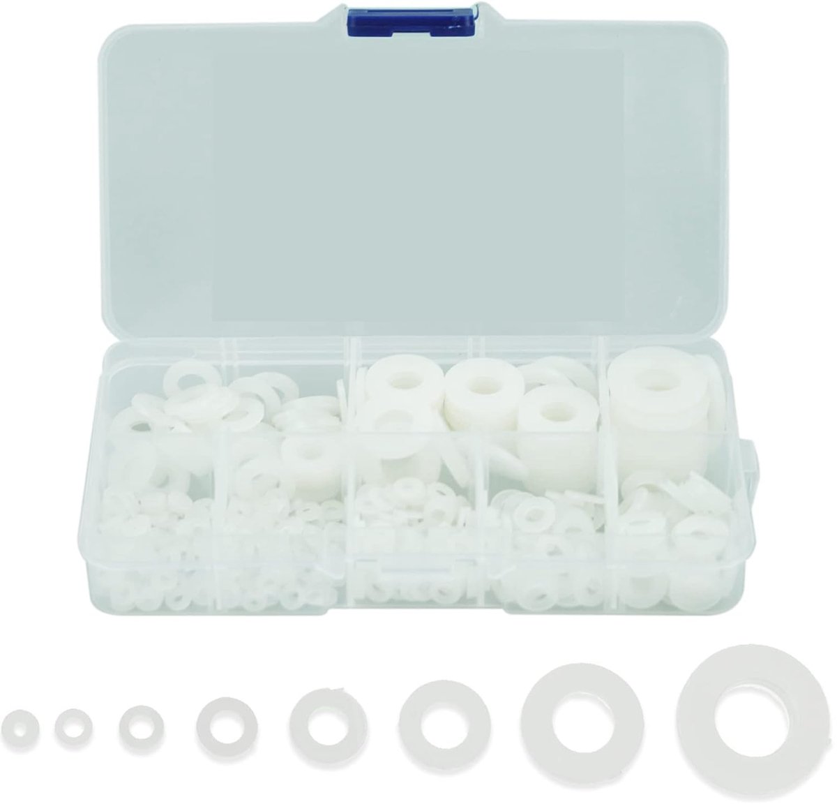Platte ronde plastic afstandhouders ringen, diverse wasmachine pakkingen afdichtingen voor schroeven bouten - wit, 5-20mm, M2/M2.5/M3/M4/M5/M6/M8/M10