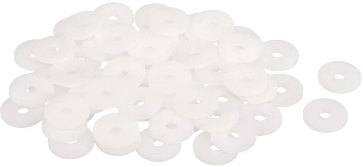 Platte afdichtingen, 5 mm ID 20 mm OD 2 mm dik, sluitringen, afdichtringen, kunststof blad-afdichtring, wit