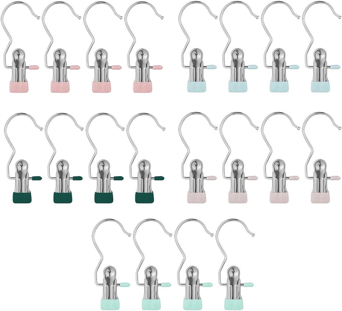 20 stuks antislip metalen haken, draagbare washaken, hoedopberghaken, handdoekclip, sokkenclips, reizen en thuis, kleurrijk