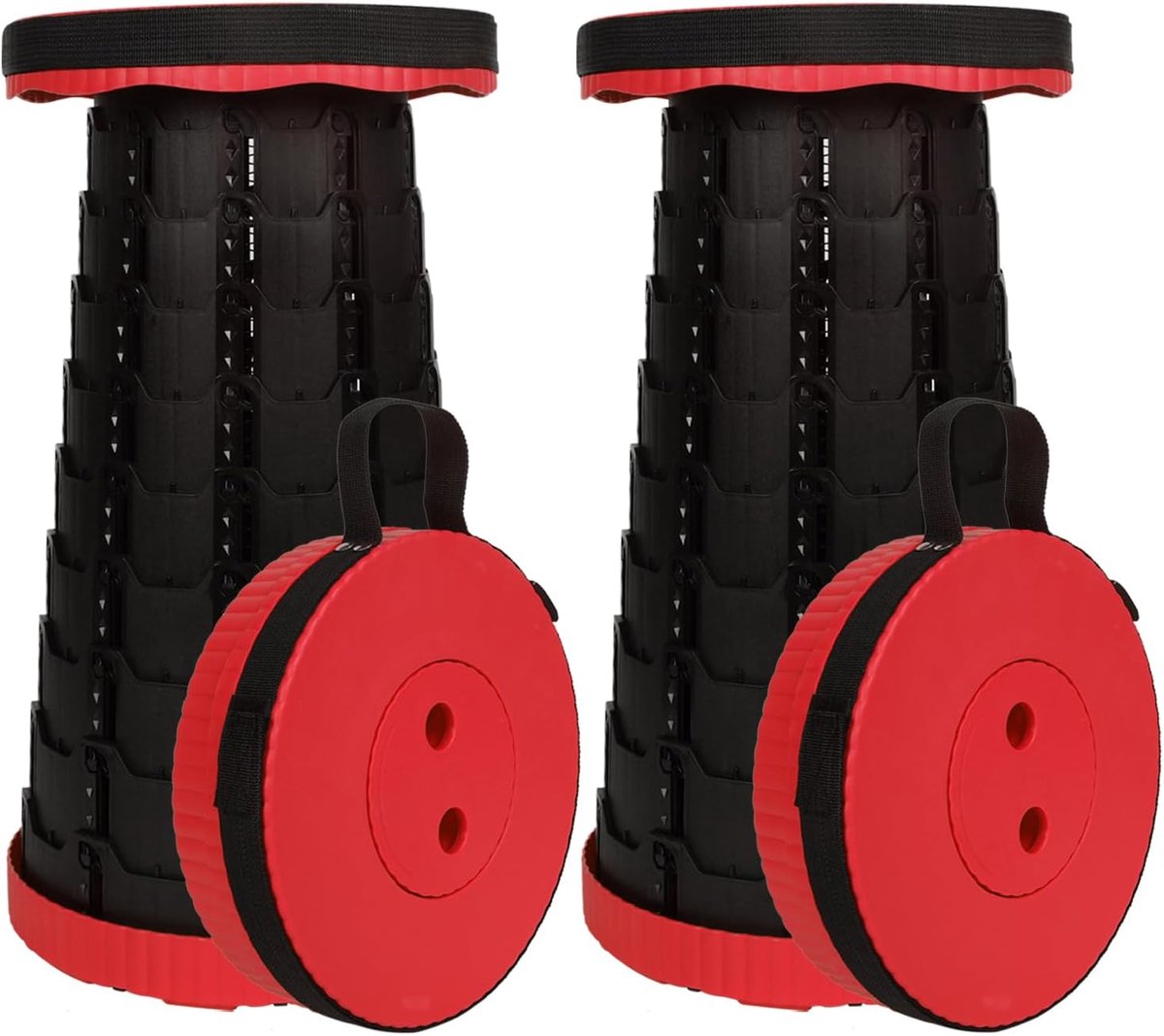 Campingkruk, in hoogte verstelbaar, 6-45 cm, inhoud 181 kg, draagbaar, met draagriem (Rood-2 stuk)