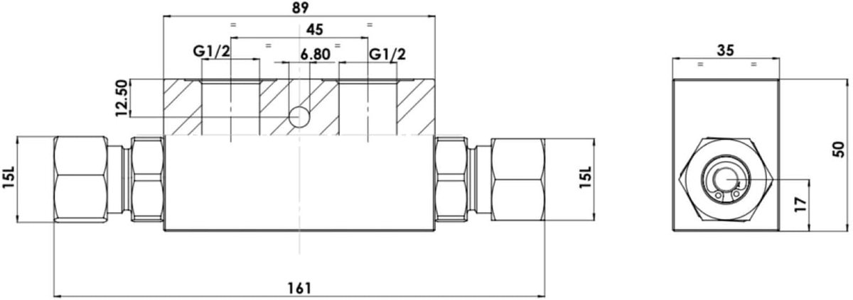 Sperrventil G1/2" BSP 15 L - Sperrblock - Terugslagventiel - Voor betrouwbare afsluiting - SnelShoppen
