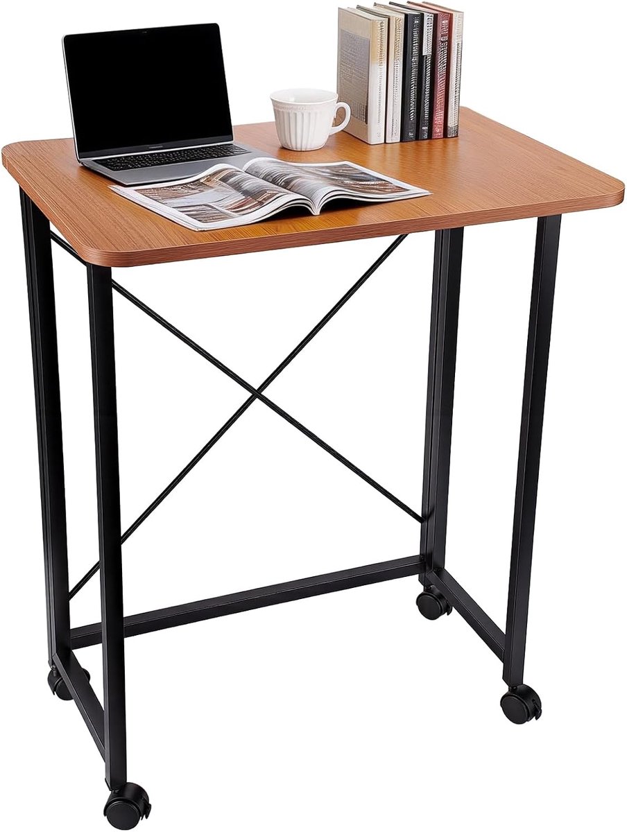60 cm opvouwbare laptoptafel, mobiele kleine rollende computertafel voor draagbare kantoorwerkplekken, geschikt voor kleine ruimtes, bank of bed, eikenkleur