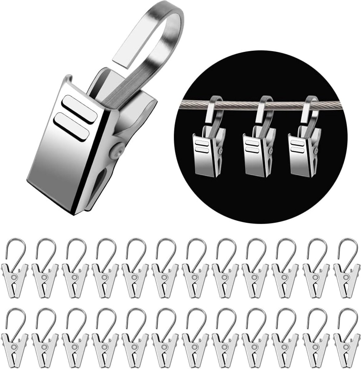 50 STKS Zilveren Roestvrijstalen Douchegordijnklem voor Zwaar Gebruik, Roestvrijstalen Ophangklem van Roestvrij Staal, Metalen Gordijnclips, Fotoclips, voor Slaapkamer, Badkamer, Woondecoratie