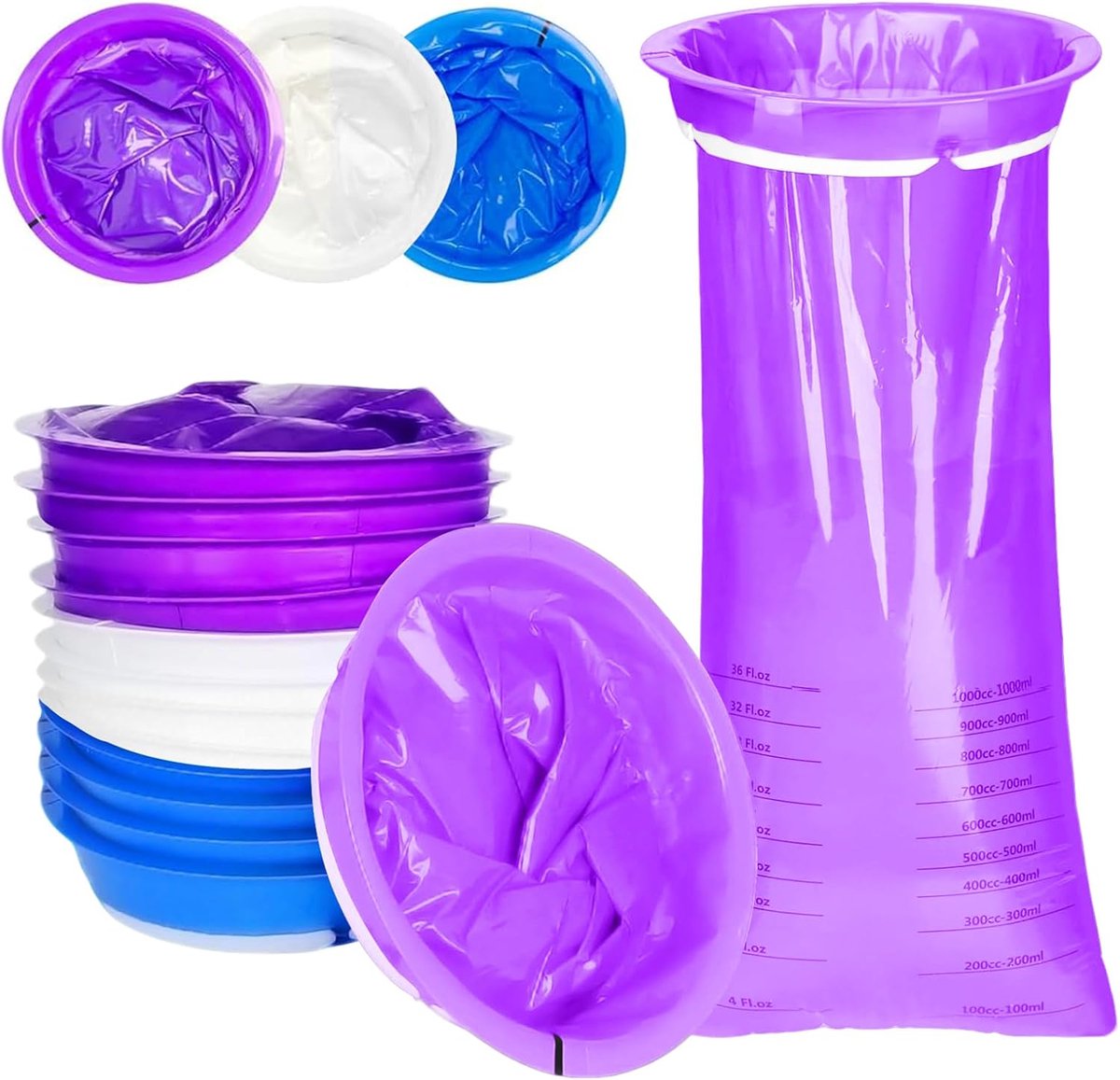 Spuugzak met ring, zeer dichte Breekzak met mondstuk, spuugzak, poepzakken, spuugzakken, 1000 ml, voor kinderen en volwassenen, zwangere vrouwen, reis-misselijkheid bij misselijkheid en braken