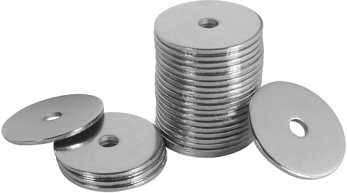 Sluitringen M4 groot, FOMGIIN sluitringen roestvrij staal A2 V2A 304, carrosserieringen DIN9021 / ISO7093, sluitring M4 x 25 mm, 20 stuks, metalen ringen voor schroeven en moeren en