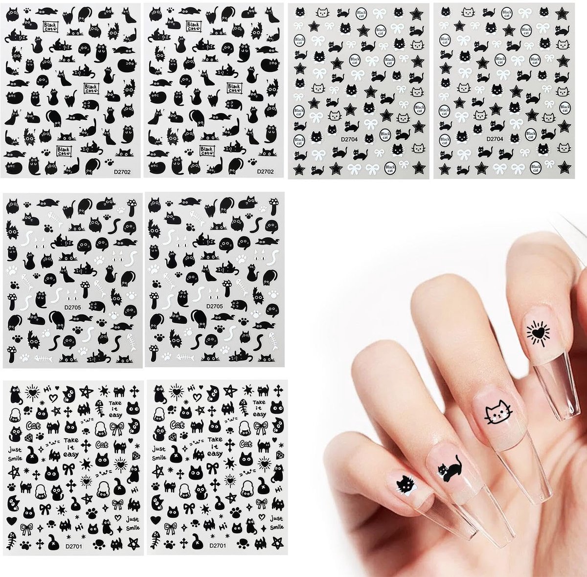 Nail art stickers zwarte kat - zelfklevend en waterdicht - duurzame patronen - ideaal voor kinderen - SnelShoppen