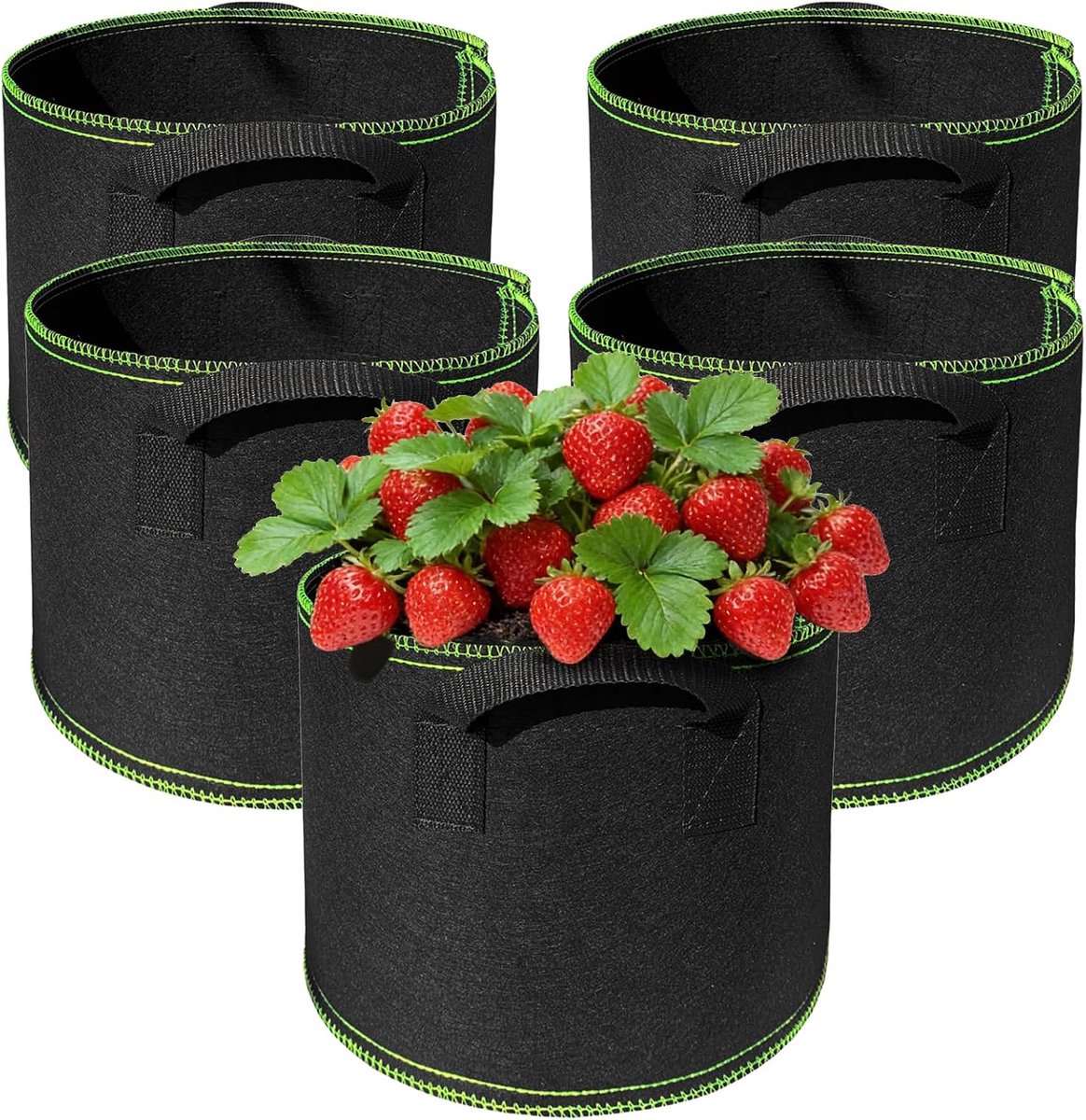 5 Gallon 19L van Non-woven Stof met Handvatten, Ademende Stoffen Pot voor Tomaten, Aardappelen, Aardbeien, Tuin en Balkon, Zwart, Set van 5