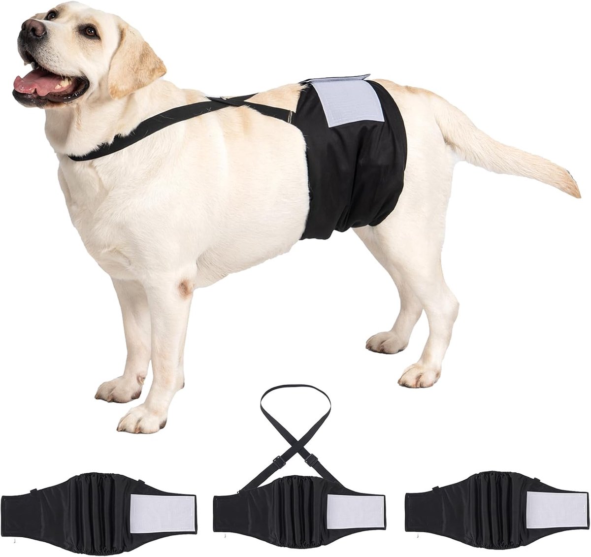 3 Pack Avont Buikband voor mannelijke honden met bretels, afneembare schouderriem, herbruikbare hondenluier met harnas, ontsnappingsbestendig, antislip, wasbare doggy plaswraps met afneembare