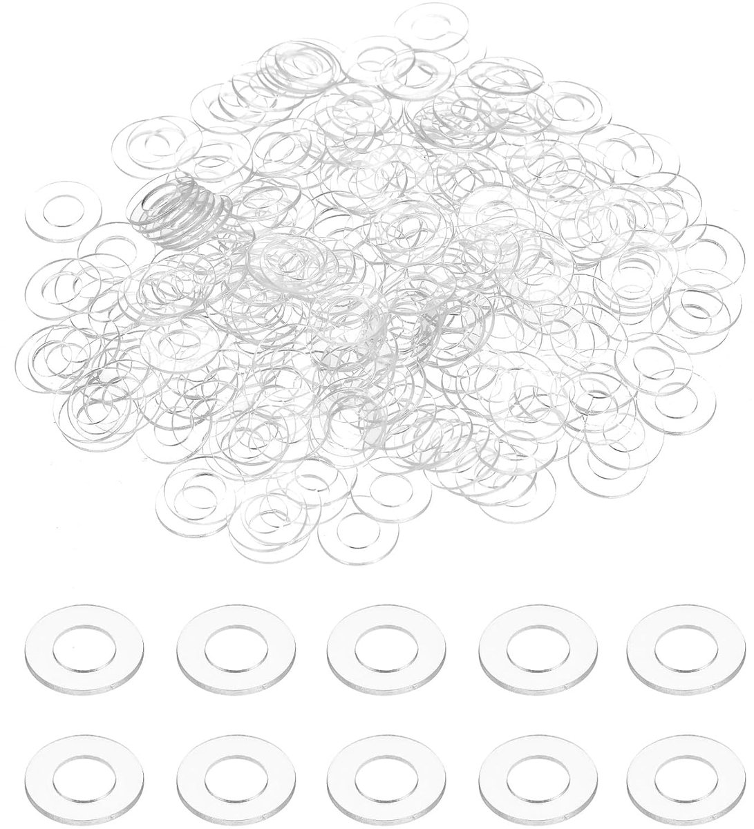 Platte sluitringen van pvc, M5, 5 mm, DI, 8 mm, 0,5 mm dik, platte sluitringen, kunststof ogen, afstandhouders, afdichtring voor waterslangen, transparant, 240 stuks