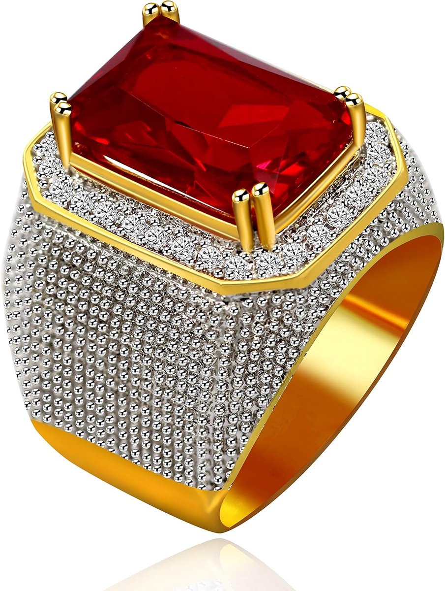 Mannen grote rechthoek gesimuleerde zwarte onyx hiphop ring, vergulde brede bruiloft verlovingsband RA408