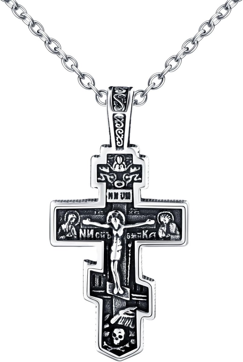 Kruis voor heren, roestvrij staal, vintage, crucifix halsketting, hanger met 55 cm ketting, decoratie voor jongeren, Roestvrij staal