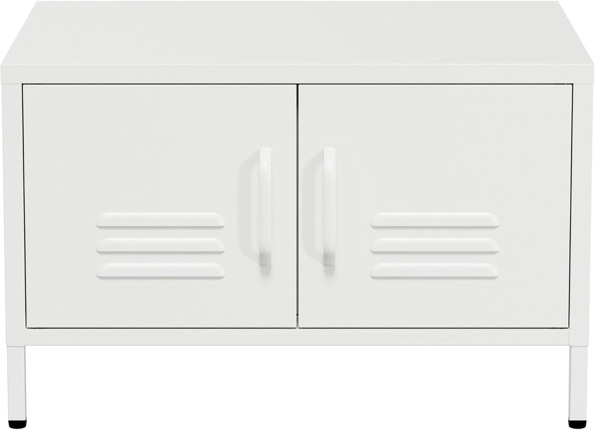 Salontafel 68x50x43.5cm - Wit met metaal - Ideale opbergruimte voor tuingereedschap - SnelShoppen