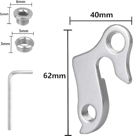 2 Stks Achterderailleur Hanger, Aluminium Fiets Derailleur Haak met Hex Socket en Bevestigingsschroeven — afbeelding 4