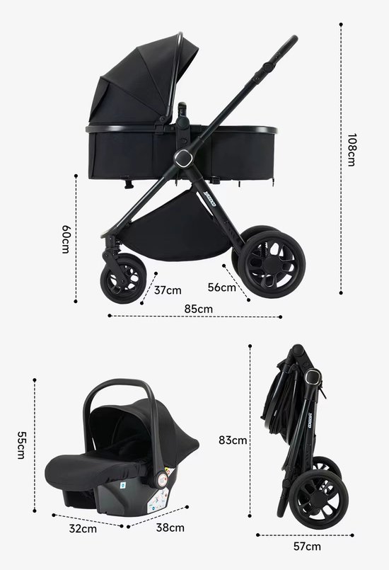 Deluxe 3-in-1 Kinderwagen met Autostoel en Reiswieg - Luxe Combikinderwagen - Vanaf Geboorte - Verstelbare Rugleuning - Inclusief Accessoires - Nieuw Model - Kleur Roze van Deluxe — afbeelding 3