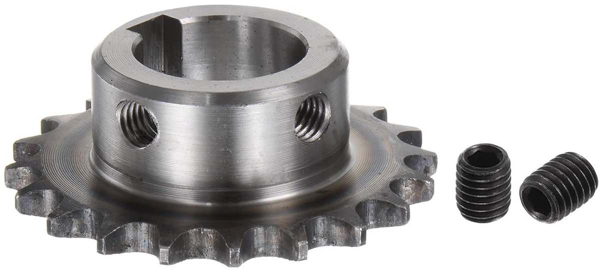 ISO/DIN 06B-1 type B rolkettingtandwiel met 25 mm boring, 3/8 inch pitch, van A3 staal, enkele streng, geharde vertanding met 20 tanden