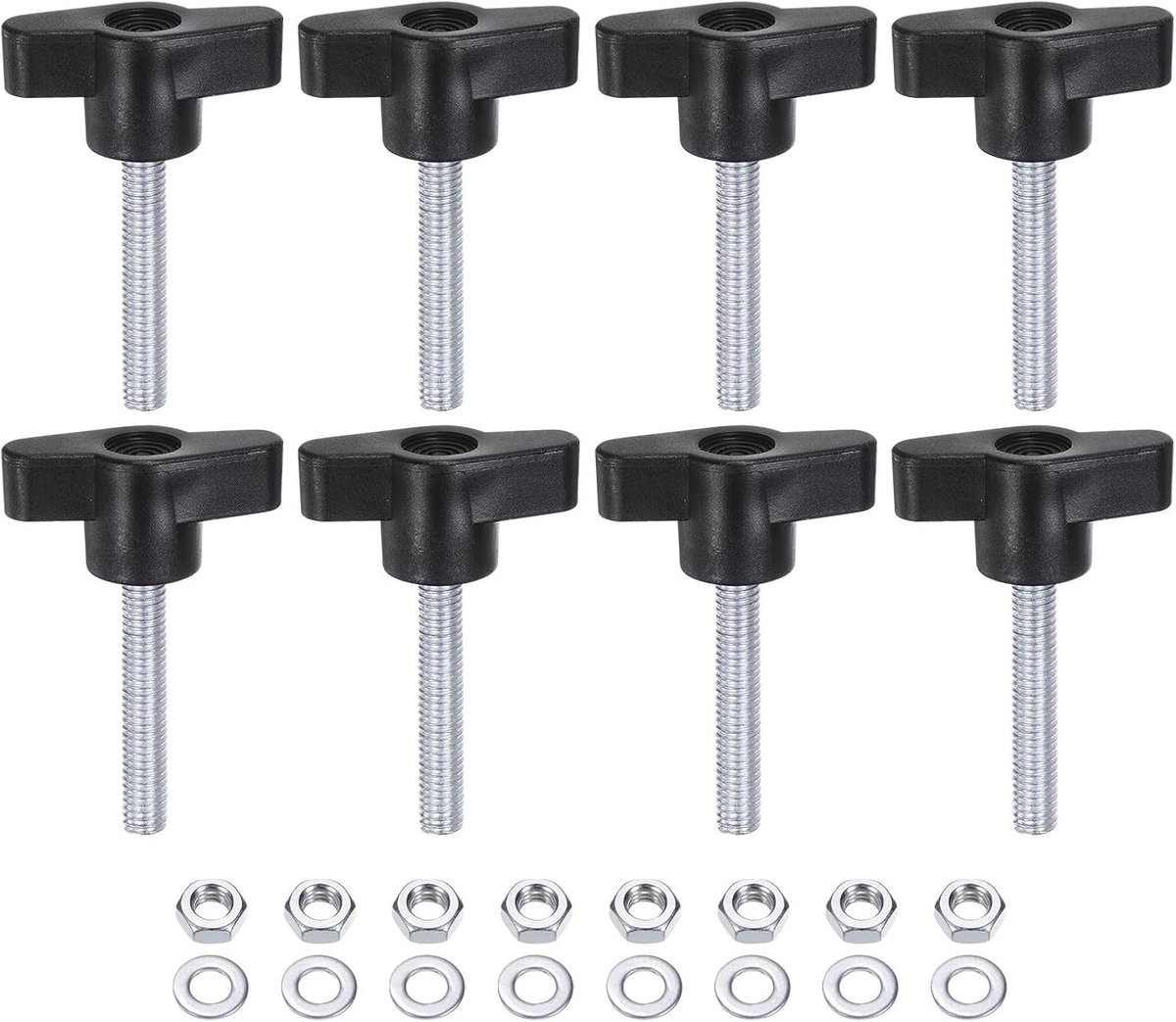 8 stuks T-grepen, M6 x 35 mm, metrische schroefdraad, 36 mm, Z/T-kop, kunststof handgrepen, handschroeven, voor het vastdraaien van schroefdraadschroeven, moeren sluitringen, zwart