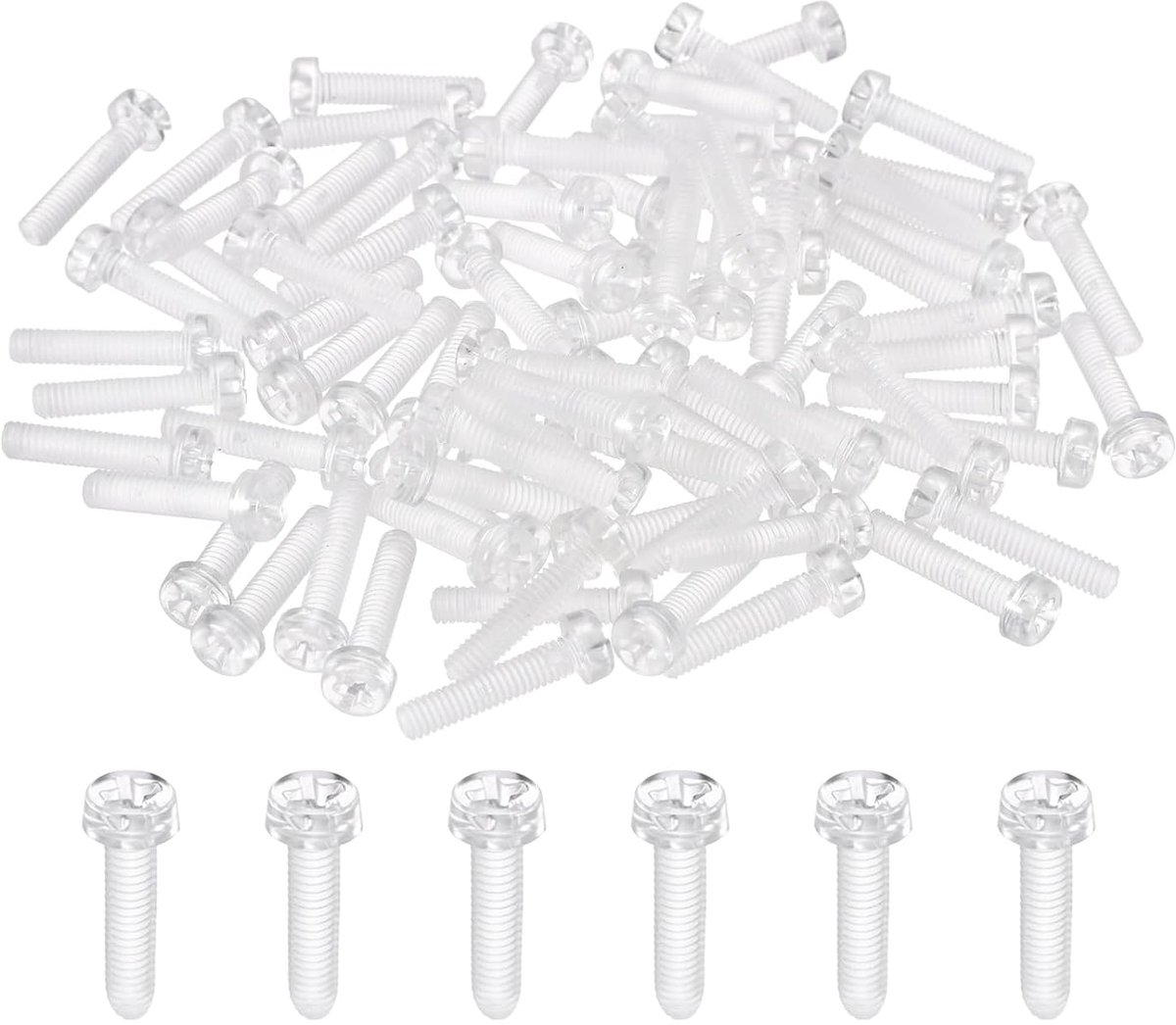 Acrylschroeven, 80 stuks, M4 x 18 mm, pc-kunststof, Phillips, ronde kop, metrisch, dikke schroefdraad, voor machineaccessoires, transparant