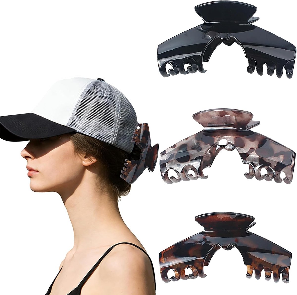 3 stuks grote haarklem voor dames, acetaat schildpadlook haarklemmen, groot & klein, voor dun en dik haar, antislip voor styling & hoed