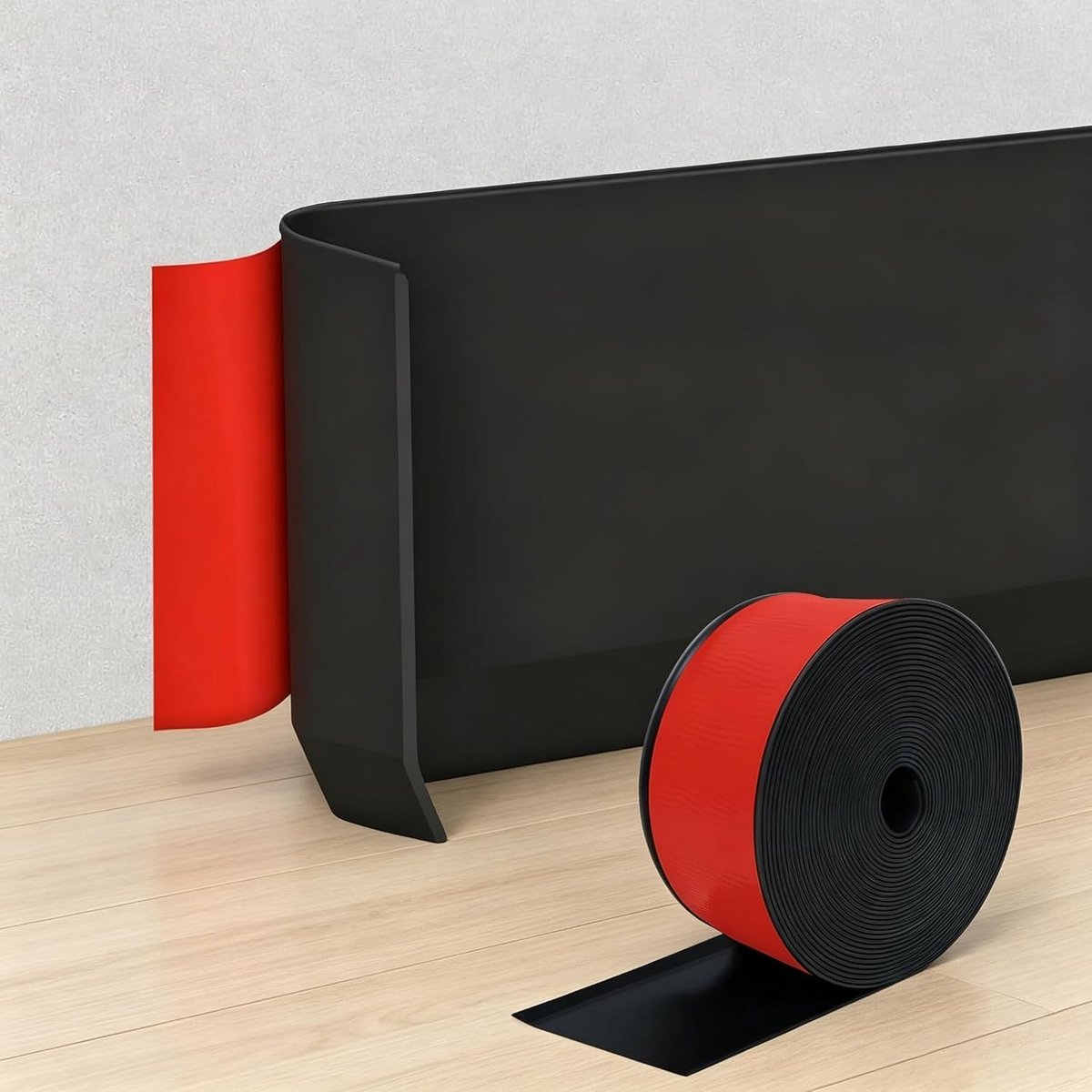 zelfklevend, 10 cm x 3 m, PVC, zachte zelfklevende wand- en vloerdekoration, geschikt voor keuken, badkamer, muur (zwart), doe-het-zelf flexibele plinten