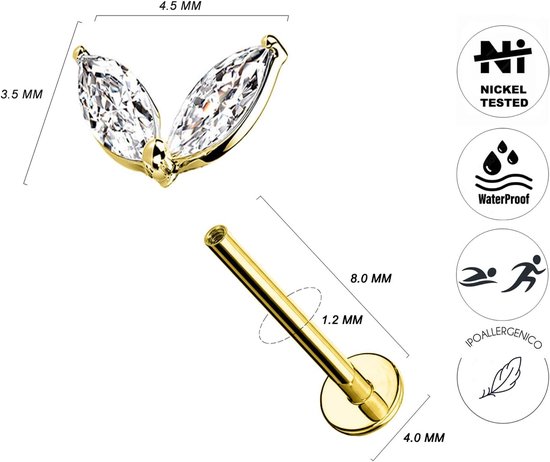 Piercing Labret Chirurgisch staal Intern schroefdraad Stud Oorbellen Studs Kraakbeen Helix Tragus Conch Medusa Daith Stud Piercing — afbeelding 4