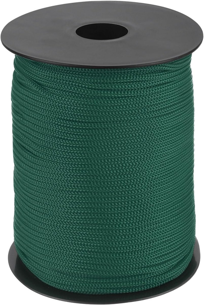 Touw, 3 mm, polypropyleen touw, 100m PP gevlochten lijn, textieltouw, lijn, nylon koord, scheurvast kunststof touw voor waslijn, camping, wandelen, outdoor, inktgroen
