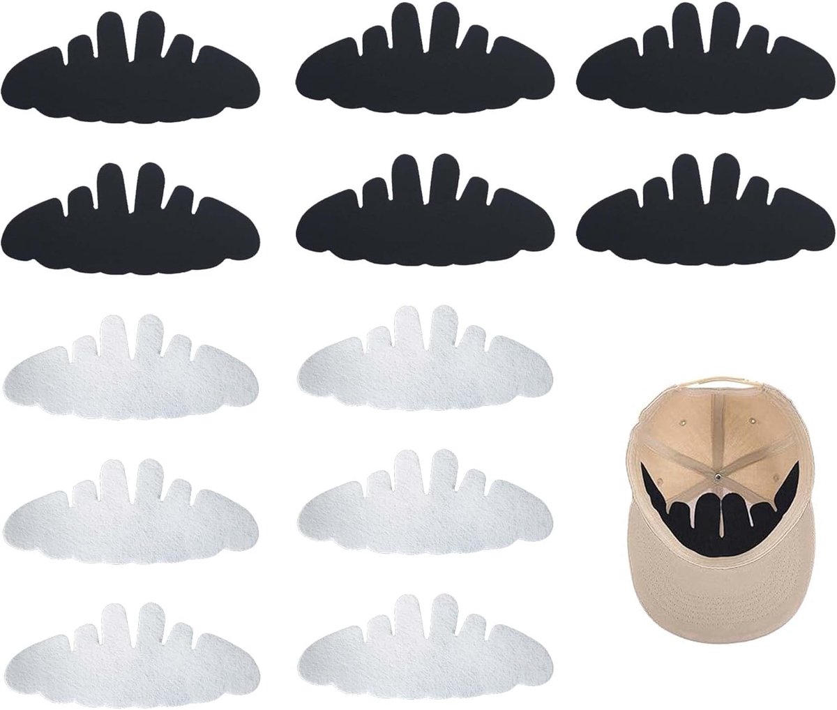 12 stuks vilten inserts voor honkbalpetten Honkbalpet Inserts Shapers Hoeden Vormgeving Randsteun voor Honkbalpet Accessoires voor Petten (Wit Zwart)