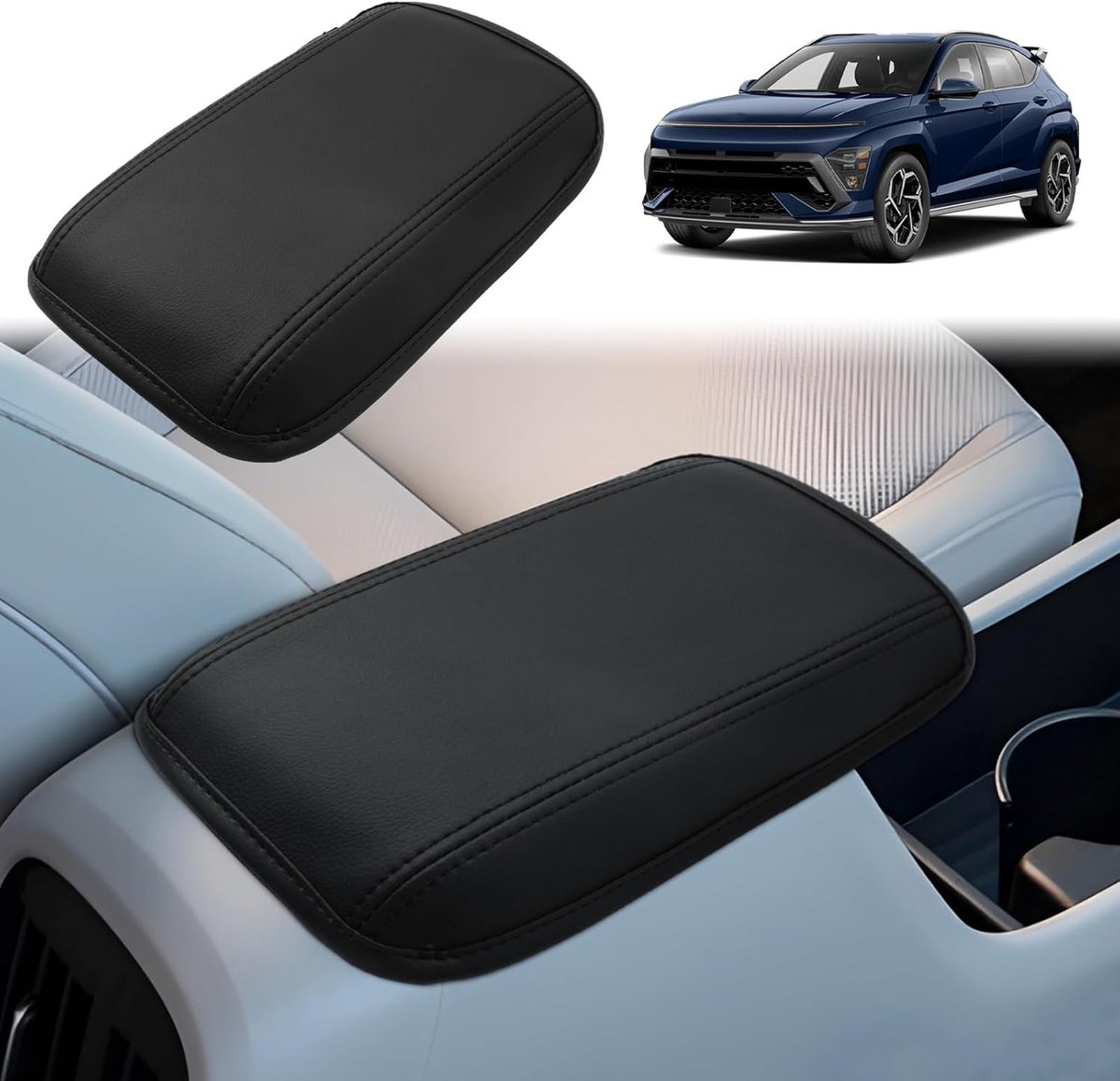 Compatibel met 2025 Hyundai Kona SX2 2026-2024 middenarmsteunhoes, Kona EV 2025 Kona Hybird middenconsole, armleuningbescherming, PU-microvezel-lederen bekleding, Kona SX2 accessoires