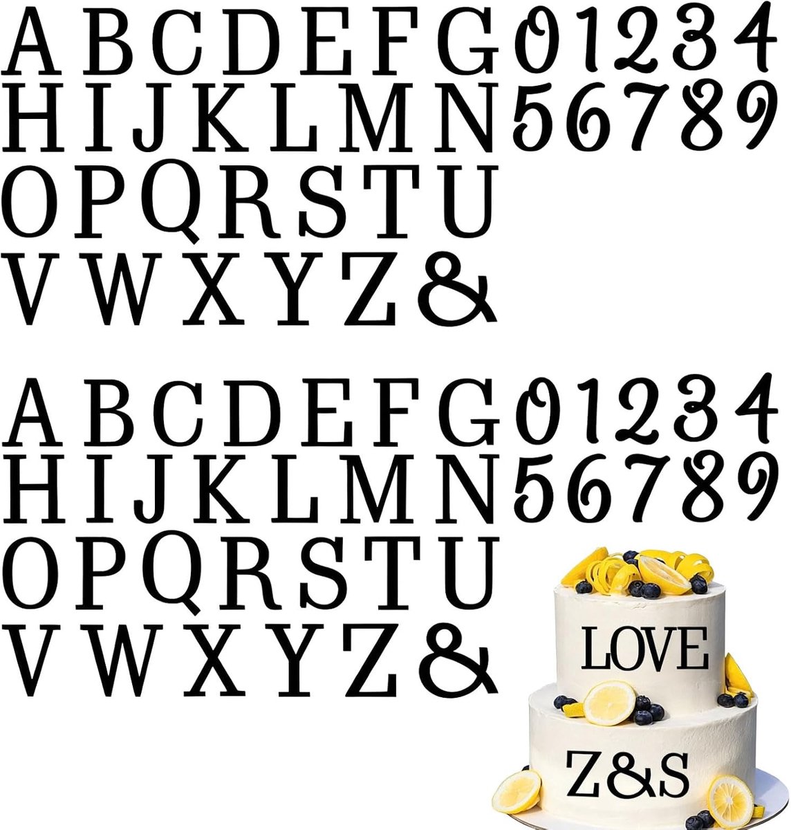 74 Stuks Acryl Caketaartletters en Cijfers, Gepersonaliseerde Cake Topper Decoratie A-Z 0-9 Voor Bruiloft Verjaardag Feest Babyshower (Zwart)