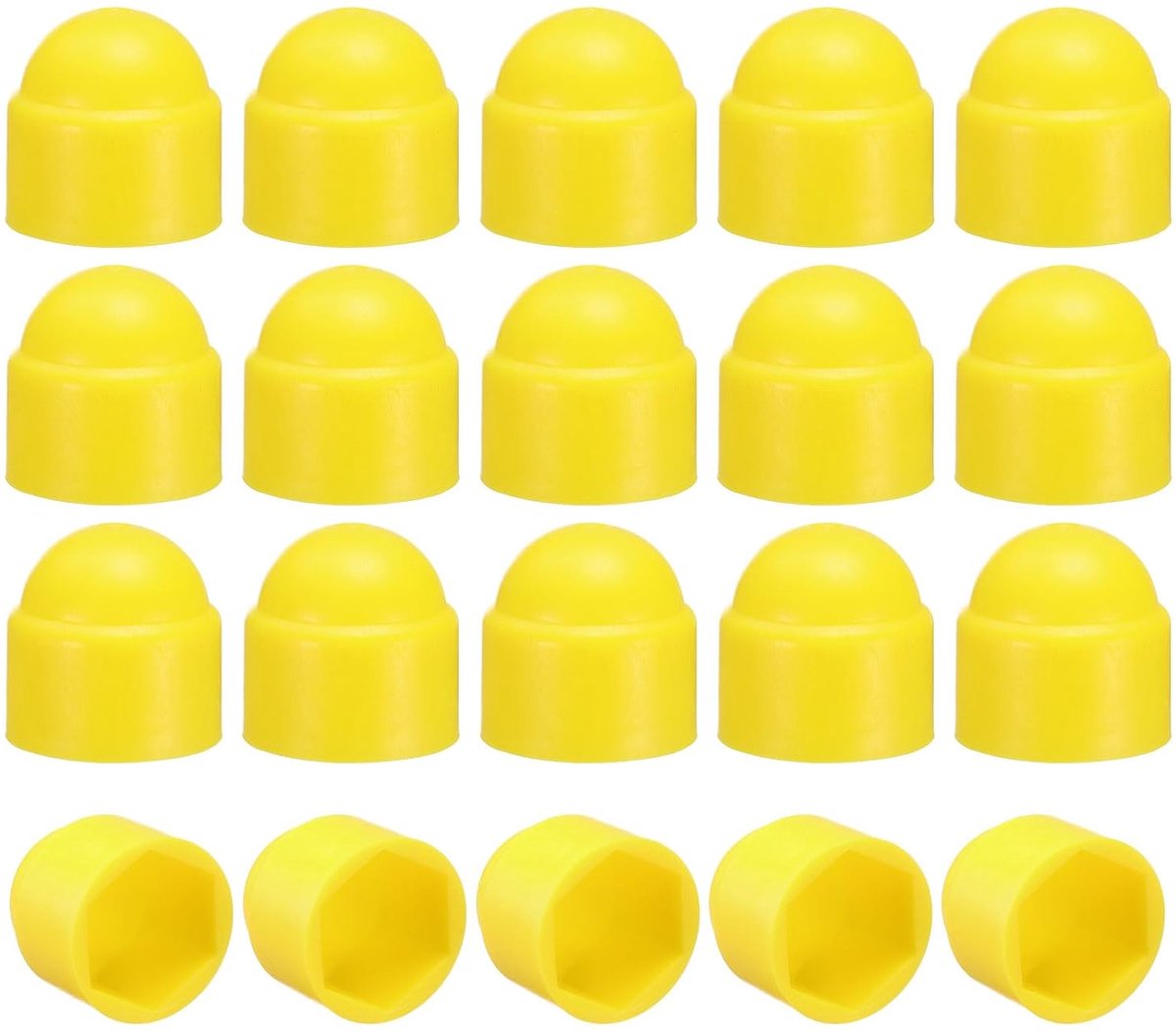 Zeskantmoeren, 20 stuks, M12 x 18 x 23 mm, beschermkap van kunststof voor zeskantmoer voor decoratieve schroeven voor binnen- en buitendecoraties en auto's, geel