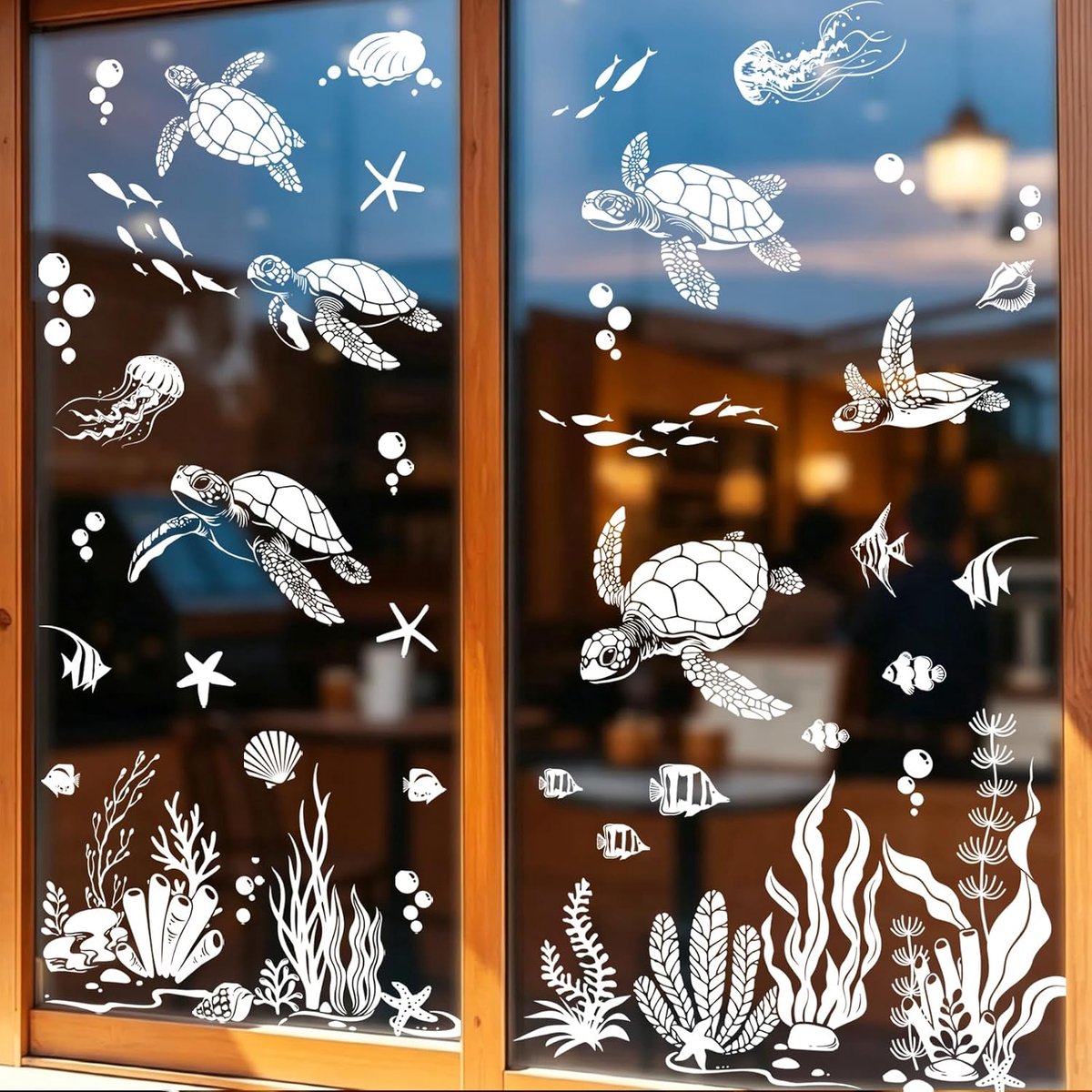 Raamfoto's kinderkamer zelfklevende schildpad zeegras wit raamsticker onder de zee oceaan vis onderwater raamsticker zomer lente anti-botsing badkamer raamdecoratie