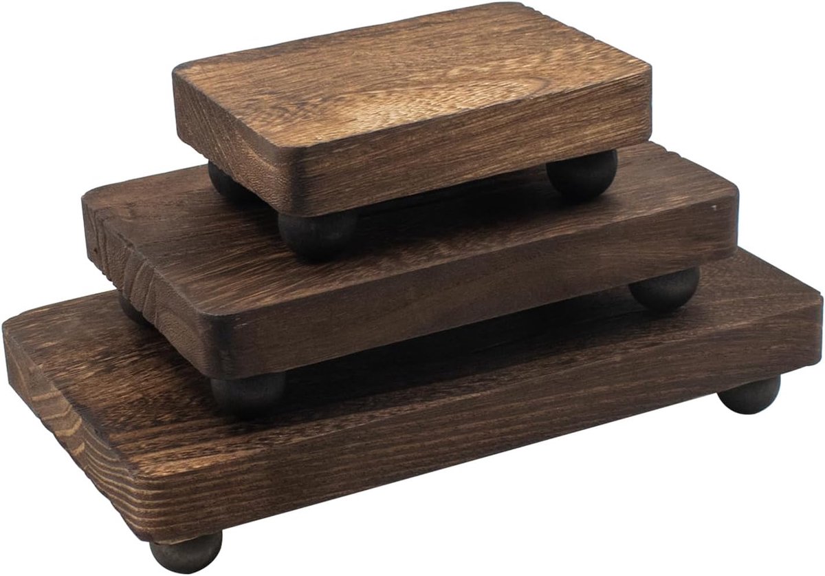 3 stuks plantenkruk, kleine houten kruk voor planten, bloemen, standaard, plank, planten, binnen of buiten, decoratie voor binnen en buiten, tuin, huis, balkon (rechthoekig)