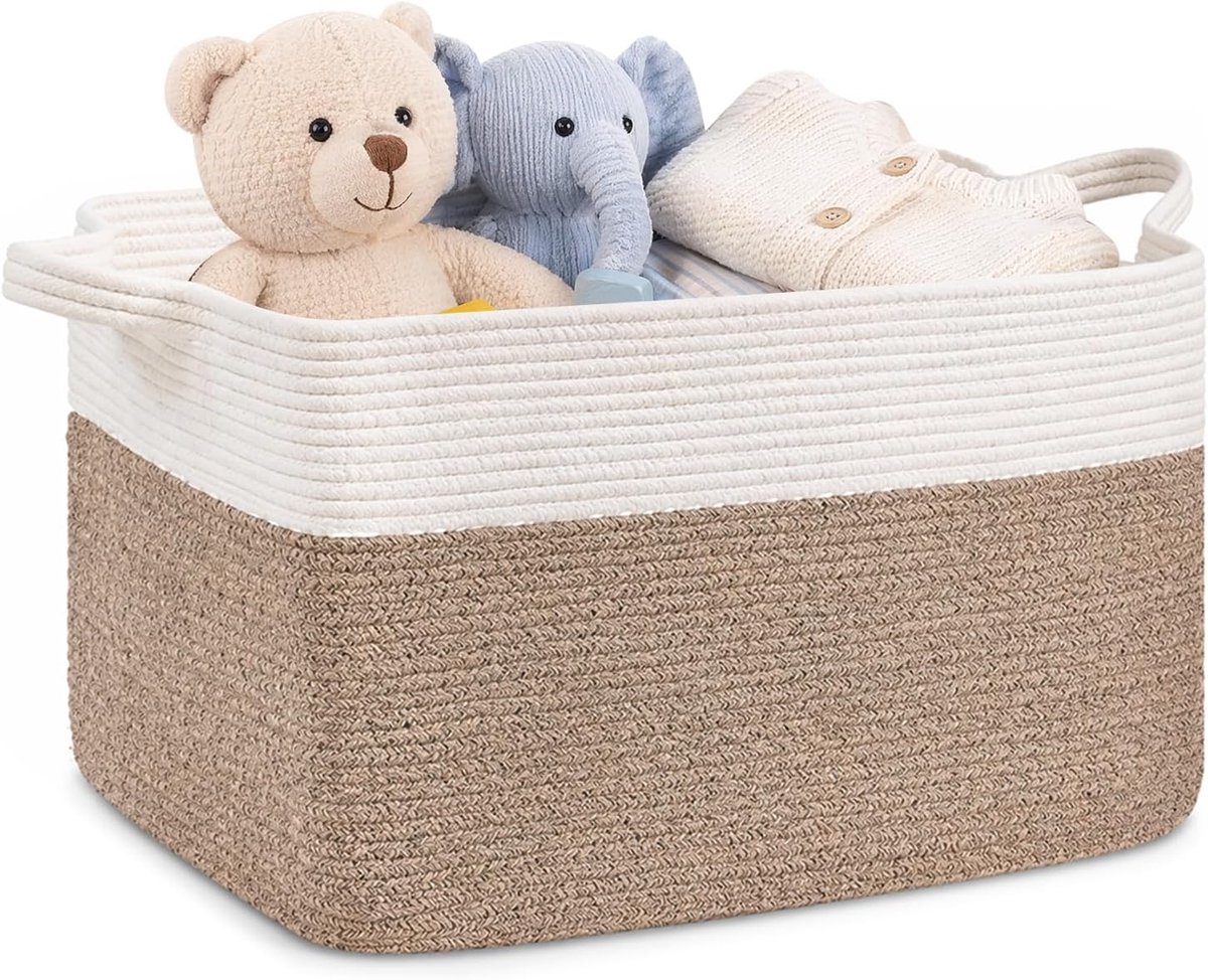 62 l, opvouwbare wasmand, katoenen touwmanden met handgrepen, grote opbergmand, boho-mand voor speelgoed, dekens, kleding, speelgoed (beige)