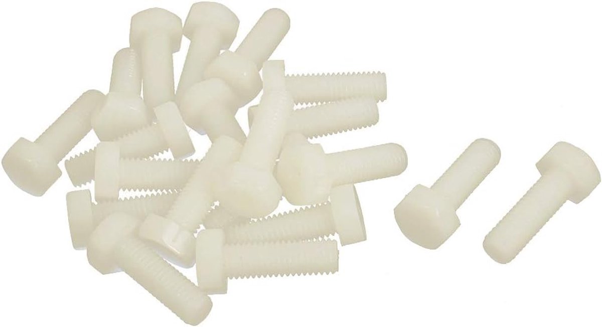 sourcing map M8 x 25mm Volledige draad Nylon Metrisch Zeskant Hoofd Cap Schroef Bout 20 Stks