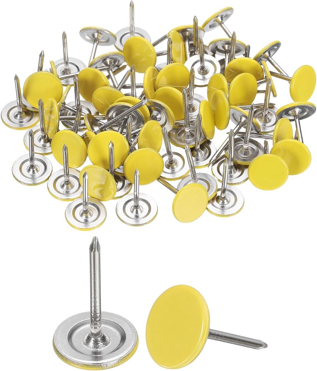 60 stuks wandtapijt, 11 mm x 17 mm, platte kop, decoratieve spijkers voor meubels, punaises, voor bank, hoofdeinde, bank, geel