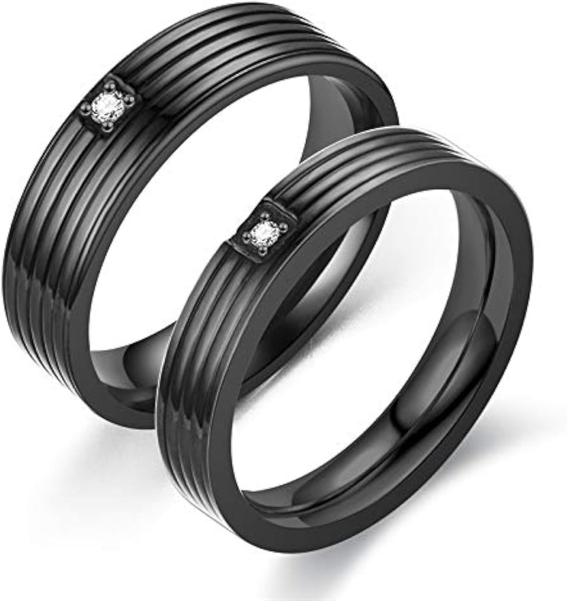 Zwarte Titanium Staal Koppels Ring Cubic Zirconia Bruiloft Band Engagement Ringen Set voor Vrouwen en Mannen Y996