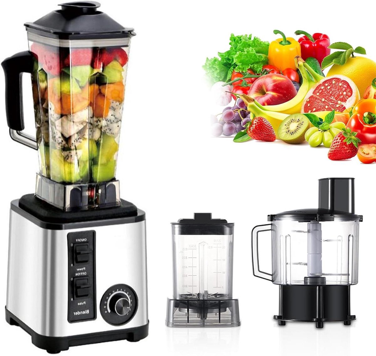 Keukenmachine Blender - Smoothie Maker - Gezonde Drankjes Maken - Krachtige Hoge Snelheid - 3 Liter Capaciteit - Zilver