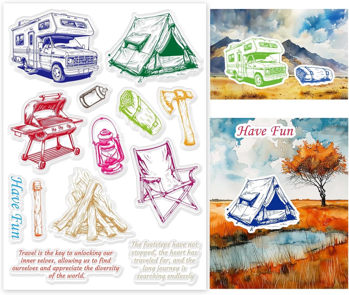 Camping Clear Stempels voor Kaarten Maken Camping Tent Clear Rubber Stempels Touring Auto Clear Stempels Outdoor Reizen Serie en Reizen Zinnen Woorden Patronen Clear Stempels voor Kaarten