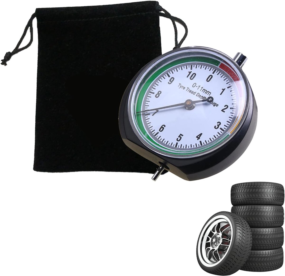 1 stuk bandlagerbanddieptemeter, dieptemeter band, dieptemeetgereedschap, 0-11 mm, diameter van de wijzerplaat 44 mm, manometer voor auto, vrachtwagen, fiets, motorfiets