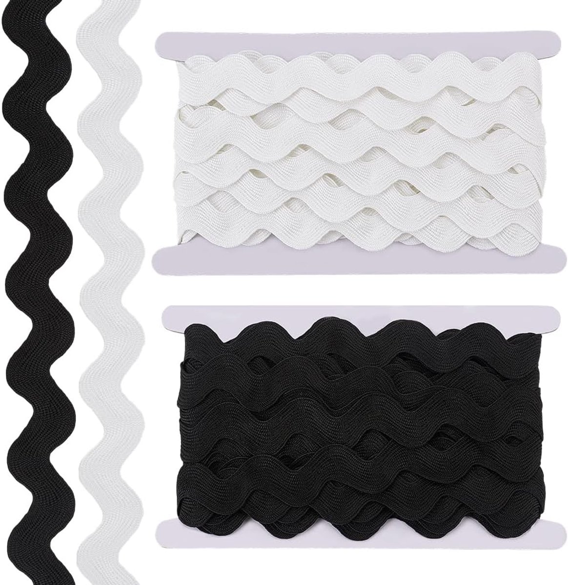 PandaHall 18,28 m 2 kleuren garnituur Rick Rack breed 20 mm franje gebogen gebogen wit wit gevlochten lint RIC Rac voor trouwjurk kostuums party naaien doe-het-zelf huis