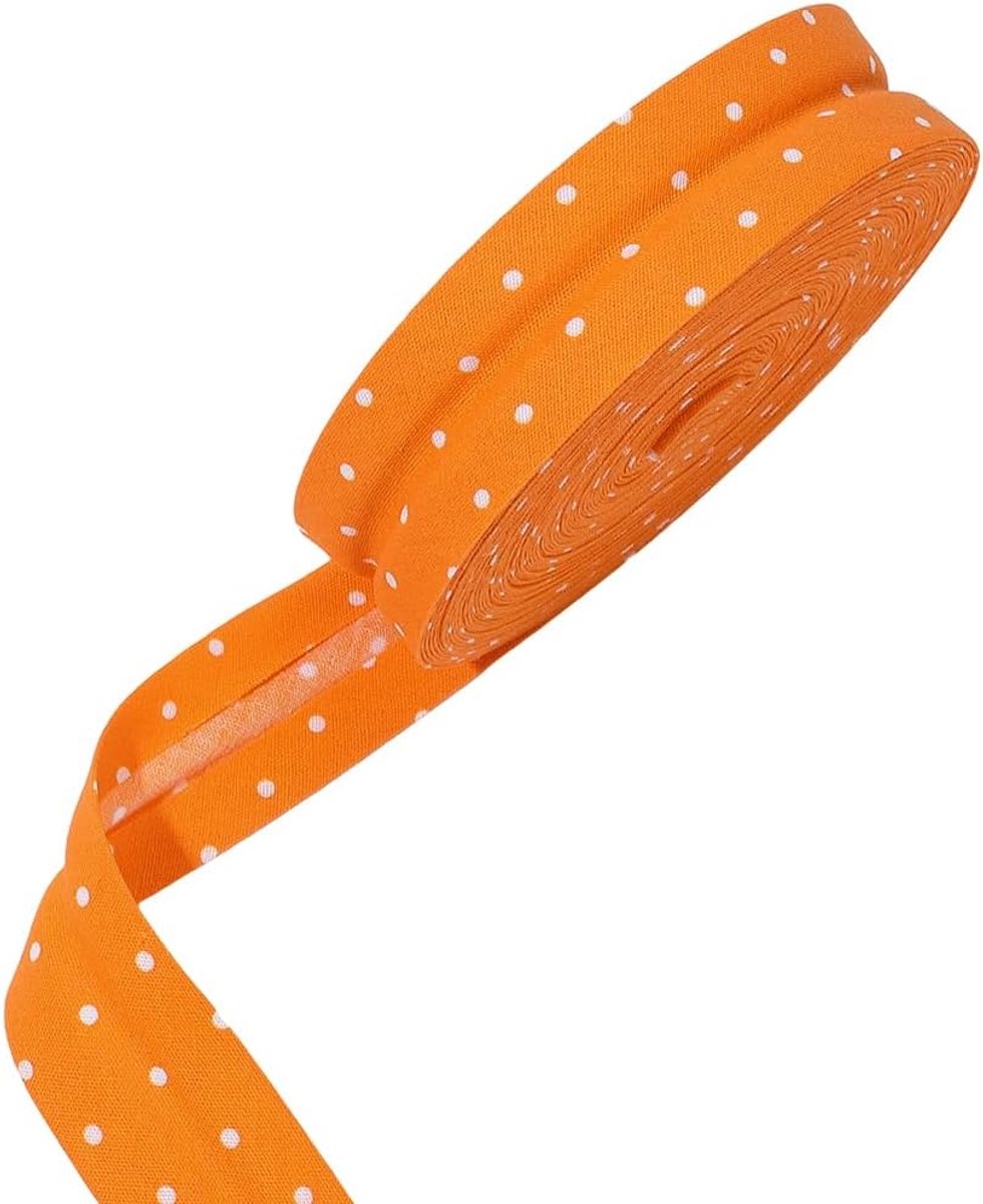 PandaHall 10 m Dubbele Vouw Bias Tape 20mm Brede Polka Dot Binding Tape Katoen Naaien Tapes Oranje Piping Bias Tapes Met Witte Stip Voor Quilten Naaien Hemming Ambachten Kledingstuk Accessoires